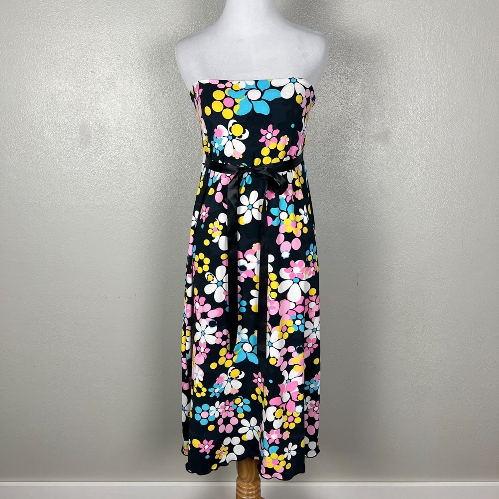 90s Vintage Dress Womens Small Empire Colorful Floral Strapless Meet Me In Miami